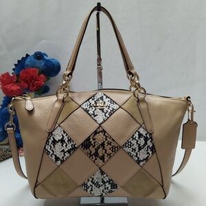 Coach Kelsey Multicolor Leather Patchwork Snakeskin Zipper Satchel Tote Bag